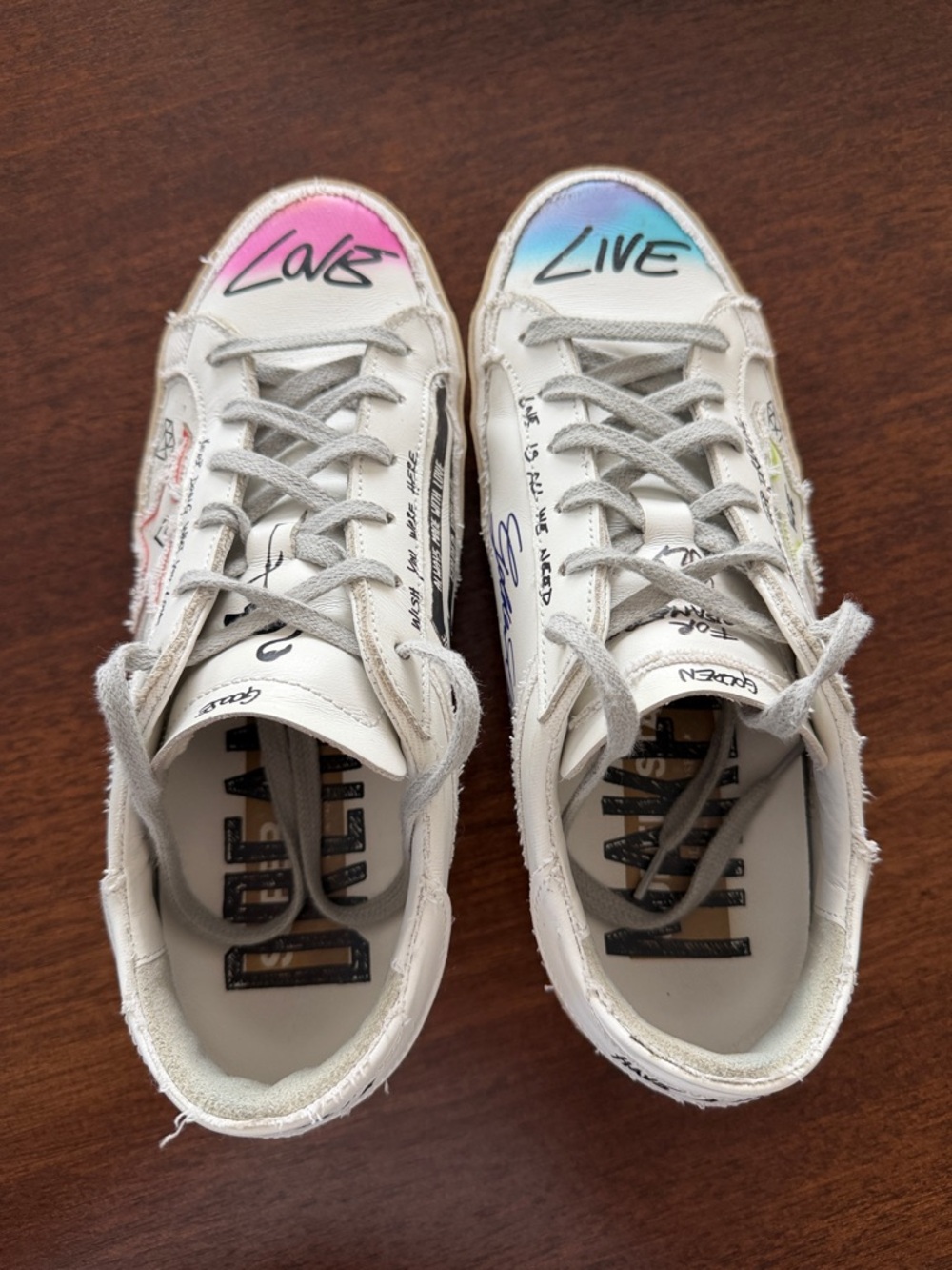 Golden Goose White Low-Top Sneakers with Multicolor Graffiti Accents